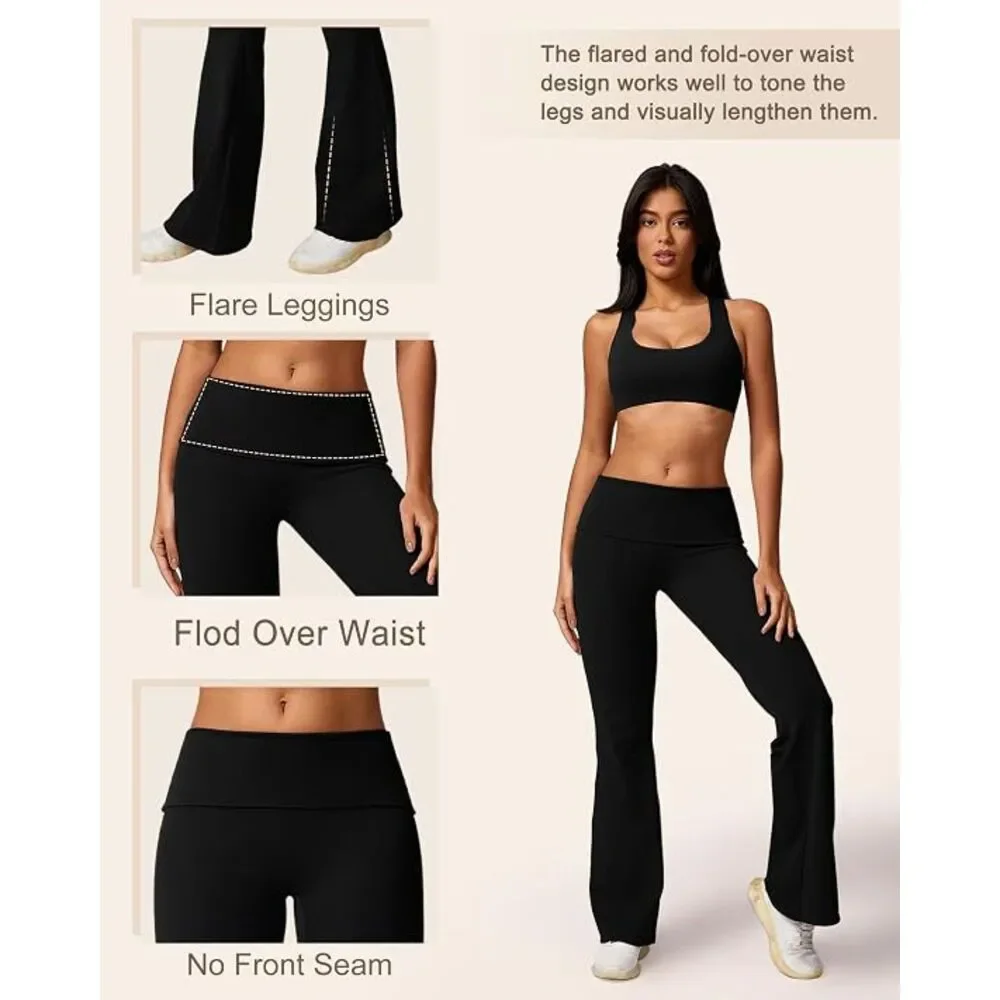 MOOSLOVER Black Foldover Flare Leggings | Y2K Low Rise Bootcut Yoga Pants